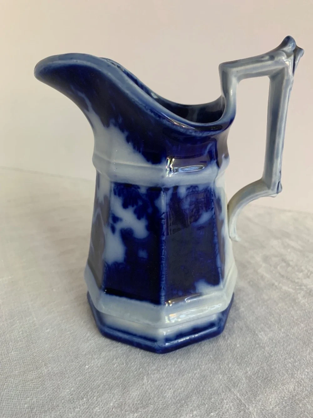 Antique Flow Blue Scinde Creamer Ironstone Pitcher 1840s Blue White Transferware